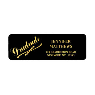 Gold Black Graduation Return Address Label