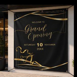 Gold Black Grand Opening Company Welcome Banner Tapestry