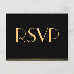 Gold Black Great Gatsby Wedding RSVP Postcards