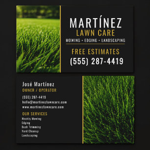 Gold & Black Green Grass Lawn Service Landscaping Business Card