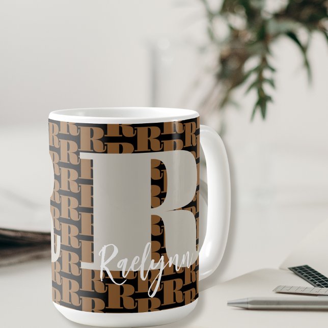 Gold Black Grey Modern Initial Letter Monogram  Coffee Mug (Creator Uploaded)