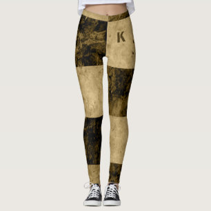Gold Black Grunge Tiles Monogram Personalised Leggings