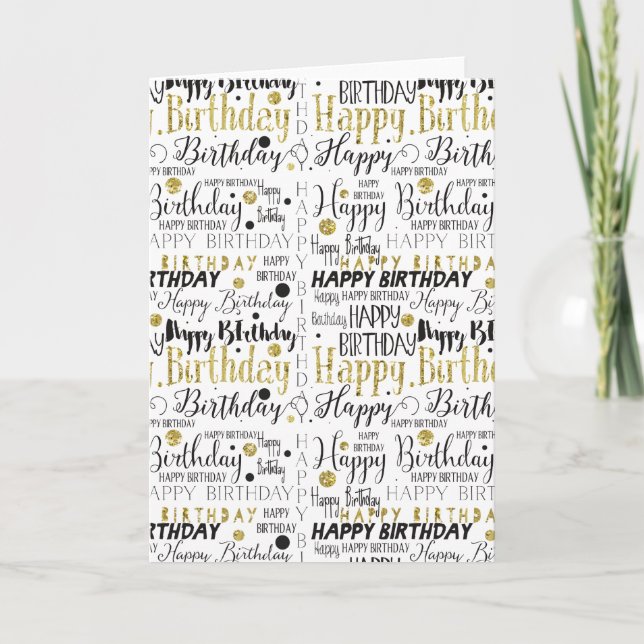 Gold Black Happy Birthday Confetti Card (Front)