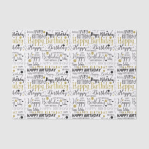 Gold Black Happy Birthday Confetti Tissue Paper