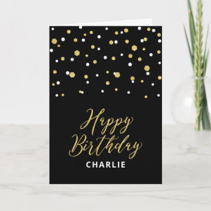 Gold & Black Happy Birthday Custom Name Greeting Card