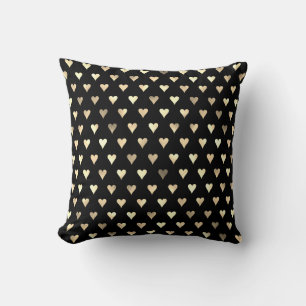 Gold Black Heart Metallic Confetti Elegant Cushion