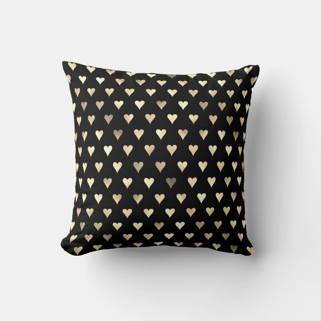 Gold Black Heart Metallic Confetti Elegant Cushion (Front)