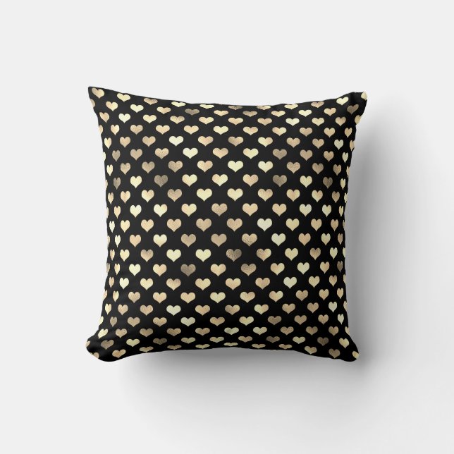 Gold Black Heart Metallic Confetti Sweet Girly Cushion (Front)