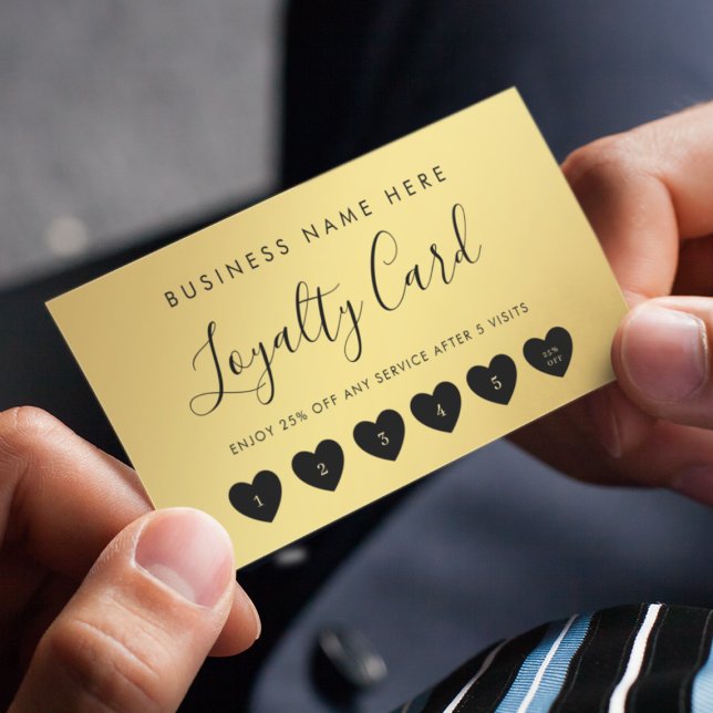 Gold & Black Heart Script Custom Business Logo Loyalty Card (Creator Uploaded)