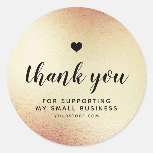 Gold Black Heart Thank you Small Business   Classic Round Sticker (Front)