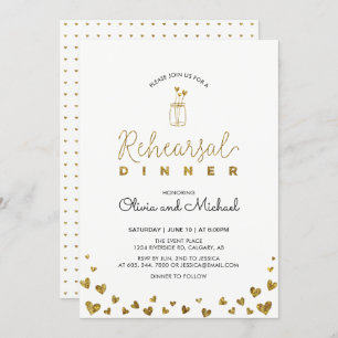 Gold & Black   Hearts Rehearsal Dinner Invitation