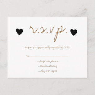 Gold black hearts wedding RSVP cards