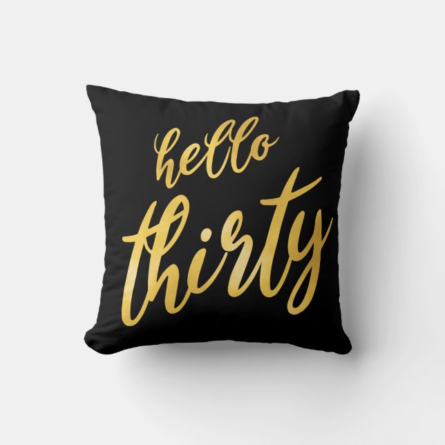 Gold Black "Hello Thirty" Birthday Cushion (Front)