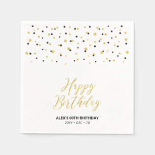 Gold Black Hexagon Confetti Custom Happy Birthday Napkin
