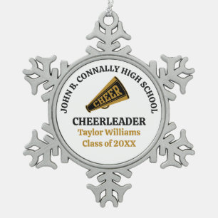 Gold Black High School Cheerleader Personalised Snowflake Pewter Christmas Ornament