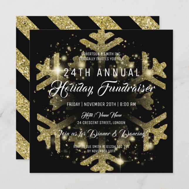 Gold & Black Holiday Corporate Fundraiser Gala Invitation (Front/Back)