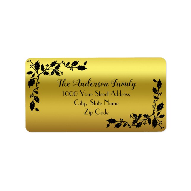 Gold Black Holly Border Address Label (Front)