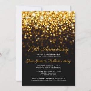 Gold Black Hollywood Glam 75th Wedding Anniversary Invitation