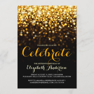 Gold Black Hollywood Glam Sweet Sixteen Invitation