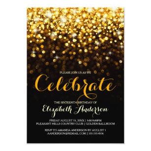 Gold Black Hollywood Glam Sweet Sixteen Invitation