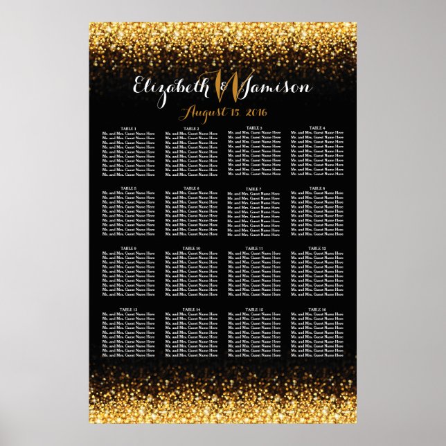 Gold Black Hollywood Glitz Glam Seating Chart (Front)