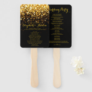 Gold Black Hollywood Glitz Glam Wedding Program Hand Fan
