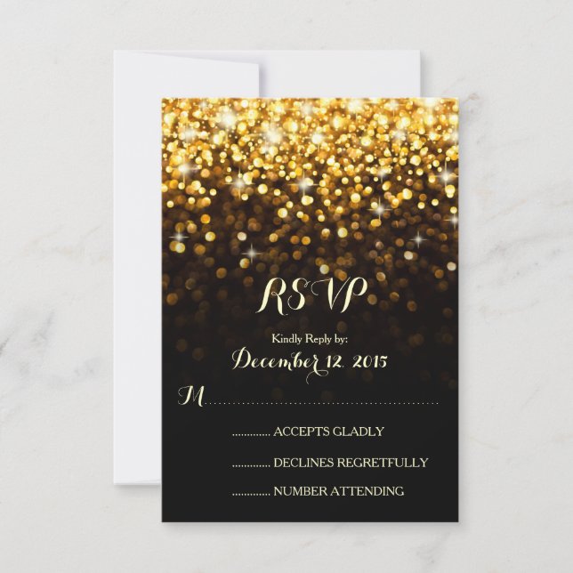 Gold Black Hollywood Glitz Glam Wedding RSVP (Front)