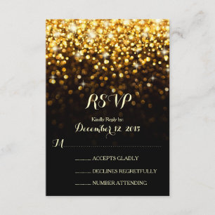 Gold Black Hollywood Glitz Glam Wedding RSVP Card