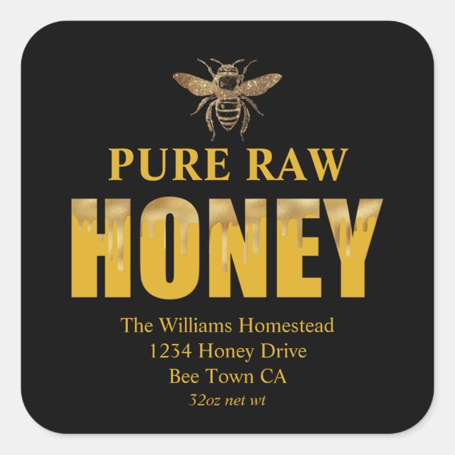 Gold & Black Honey Bee | Jar Label  & Apiary Name (Front)
