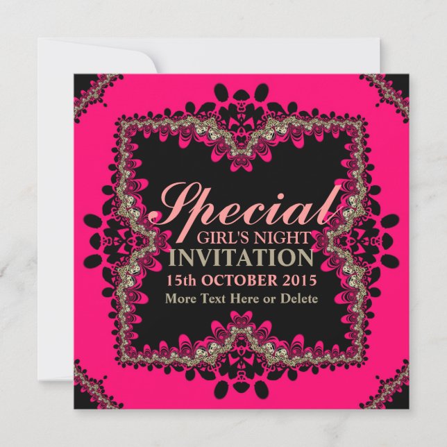 Gold Black & Hot Pink Girls Night Party Invitation (Front)
