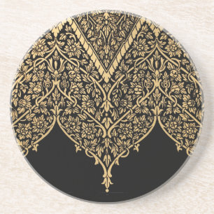 Gold Black Indian Motif Vintage Design Pattern Coaster
