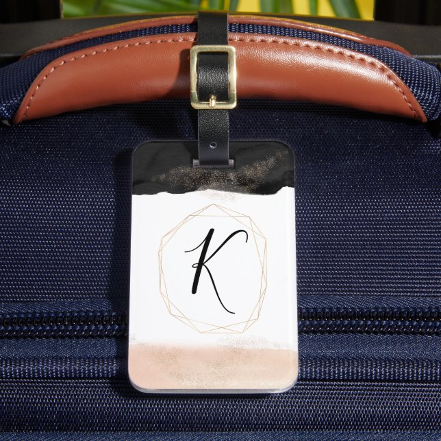 Gold Black Ink Monogram  Luggage Tag (Front Insitu 2)