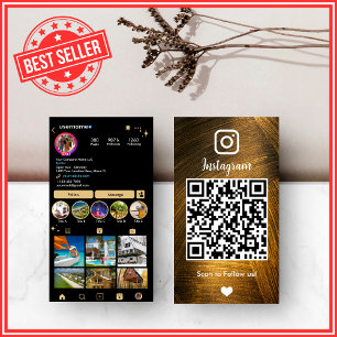 Gold & Black Instagram LUXURY Metal QR Code Business Card