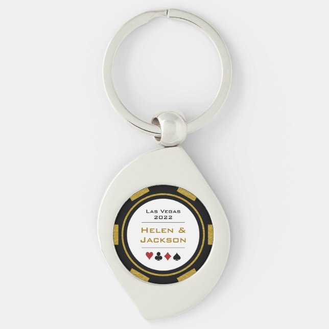Gold Black Las Vegas Casino Poker Chip Wedding Key Ring (Front)
