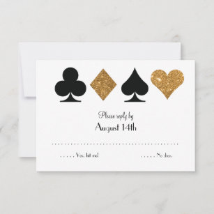 Gold Black Las Vegas Wedding Reply Faux Glitter RSVP Card