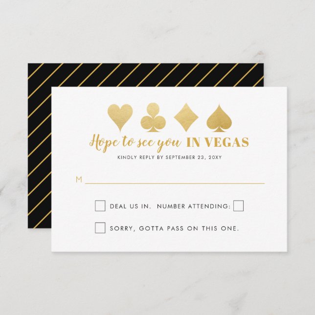 Gold Black Las Vegas Wedding Sign Funny Wording RSVP Card (Front/Back)