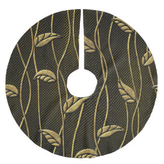 Gold & Black: Leaves 3D Texture. Brushed Polyester Tree Skirt