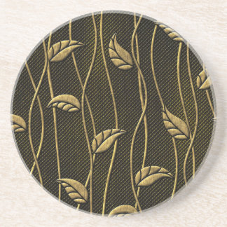 Gold & Black: Leaves 3D Texture. Coaster