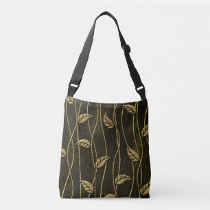 Gold & Black: Leaves 3D Texture. Crossbody Bag