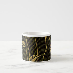 Gold & Black: Leaves 3D Texture. Espresso Cup