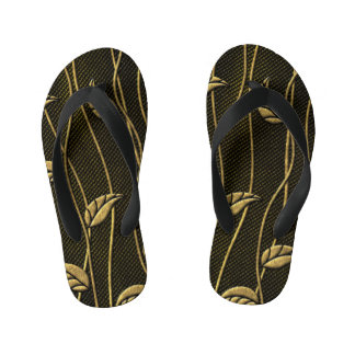 Gold & Black: Leaves 3D Texture. Kid's Thongs