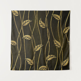 Gold & Black: Leaves 3D Texture. Tapestry