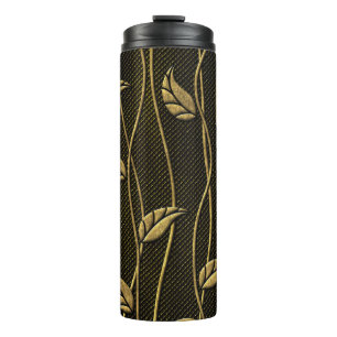 Gold & Black: Leaves 3D Texture. Thermal Tumbler