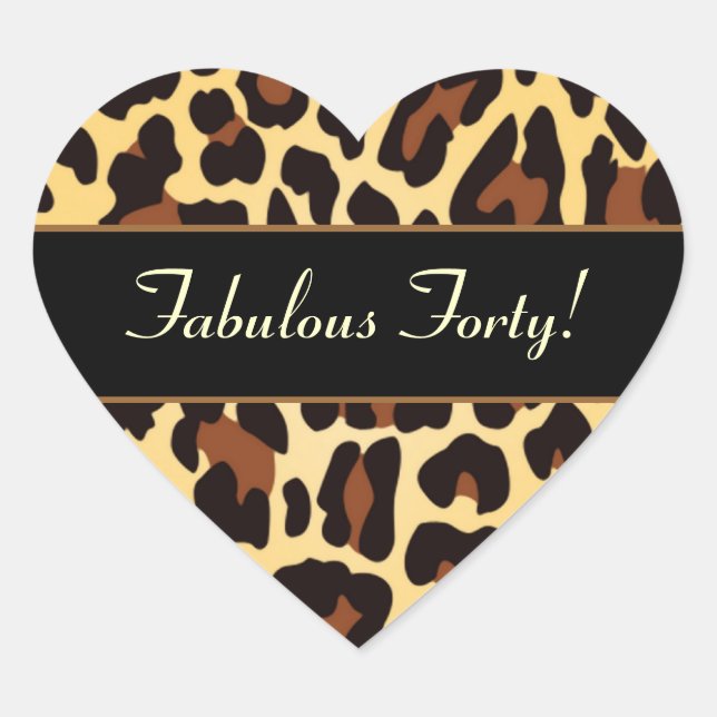Gold Black Leopard Fabulous 40 Birthday Heart Sticker (Front)