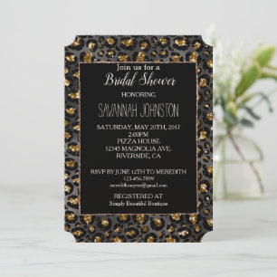 Gold Black Leopard Glitter  Invitation