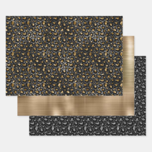 Gold Black Leopard Glitter Wrapping Paper Sheet