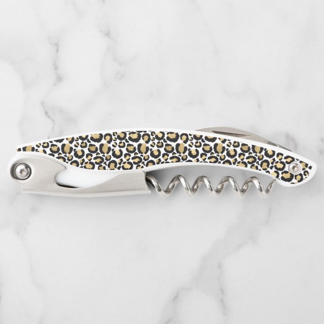 Gold Black Leopard Print Corkscrew (Front)