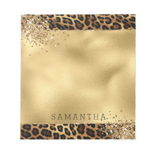 Gold Black Leopard Print Glitter Notepad
