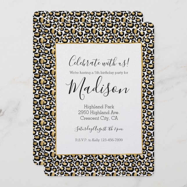Gold Black Leopard Print Invitation (Front/Back)