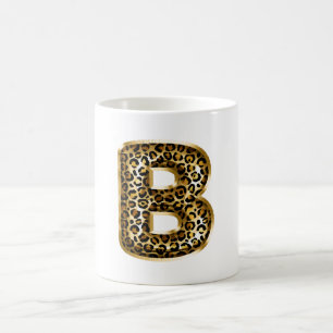Gold Black Leopard Print Letter B Coffee Mug